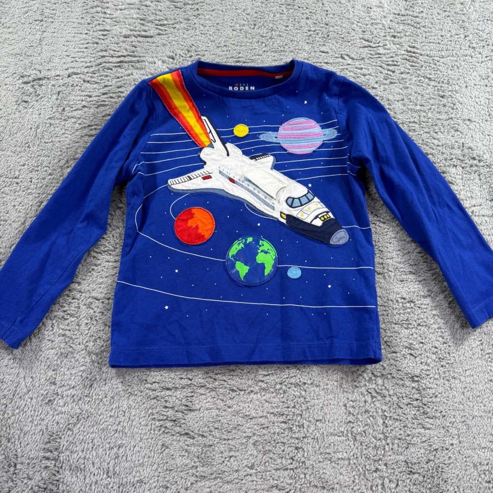 Mini Boden Space Shuttle Lift-the-Flap Shirt Kids 4-5Y Blue Graphic Tee